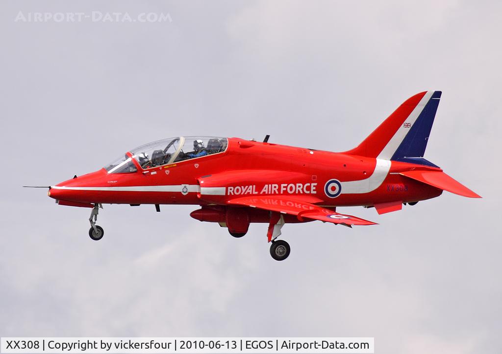 XX308, 1980 Hawker Siddeley Hawk T.1 C/N 143/312133, Royal Air Force. Operated by RAFAT. This is the personal jet of the teams first female pilot; Flt Lt Kirsty Moore.