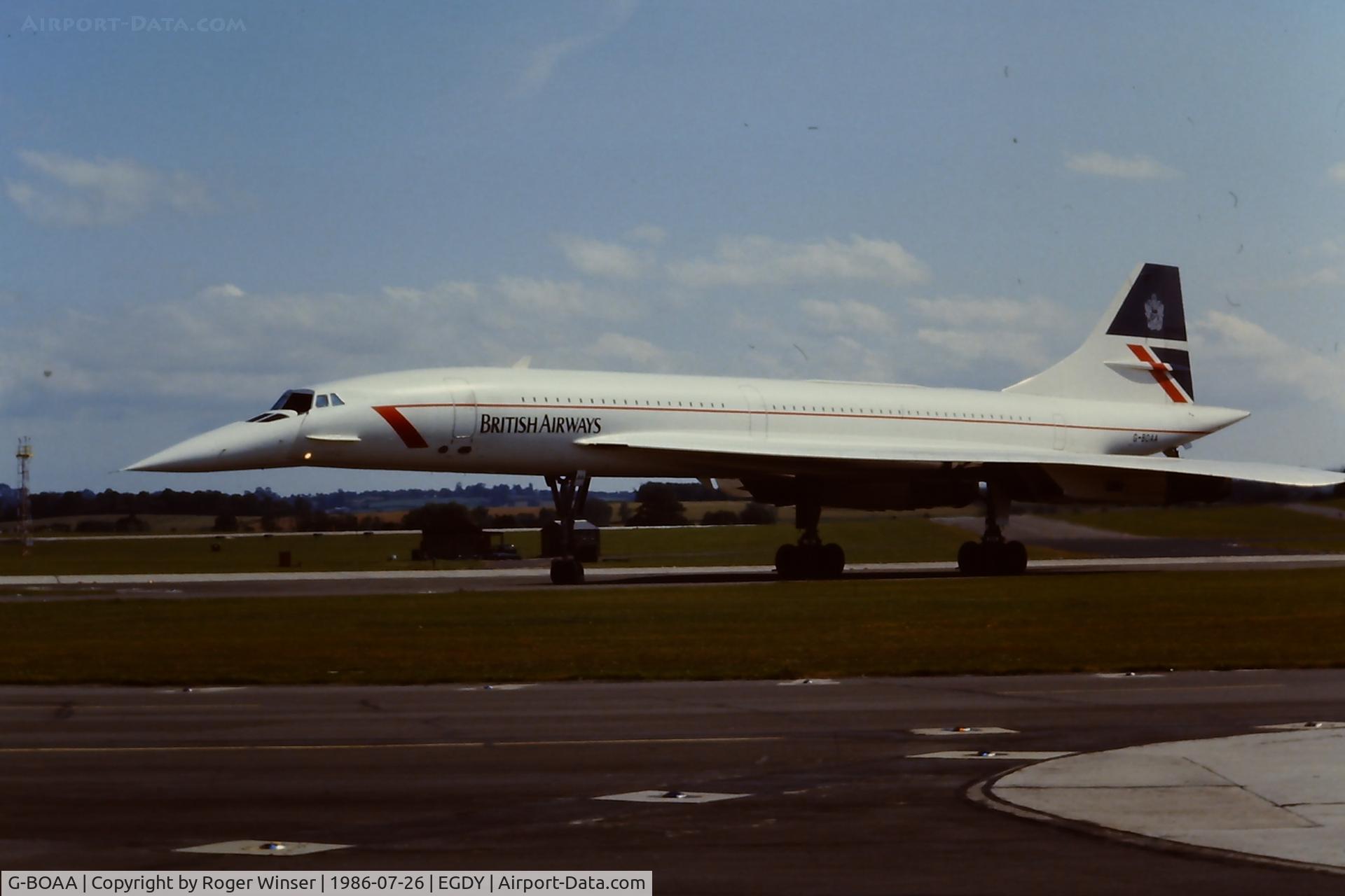 G-BOAA, 1974 Aerospatiale-BAC Concorde 1-102 C/N 100-006, BA Concorde arriving during the RNAS Yeovilton Air Day July 1986
