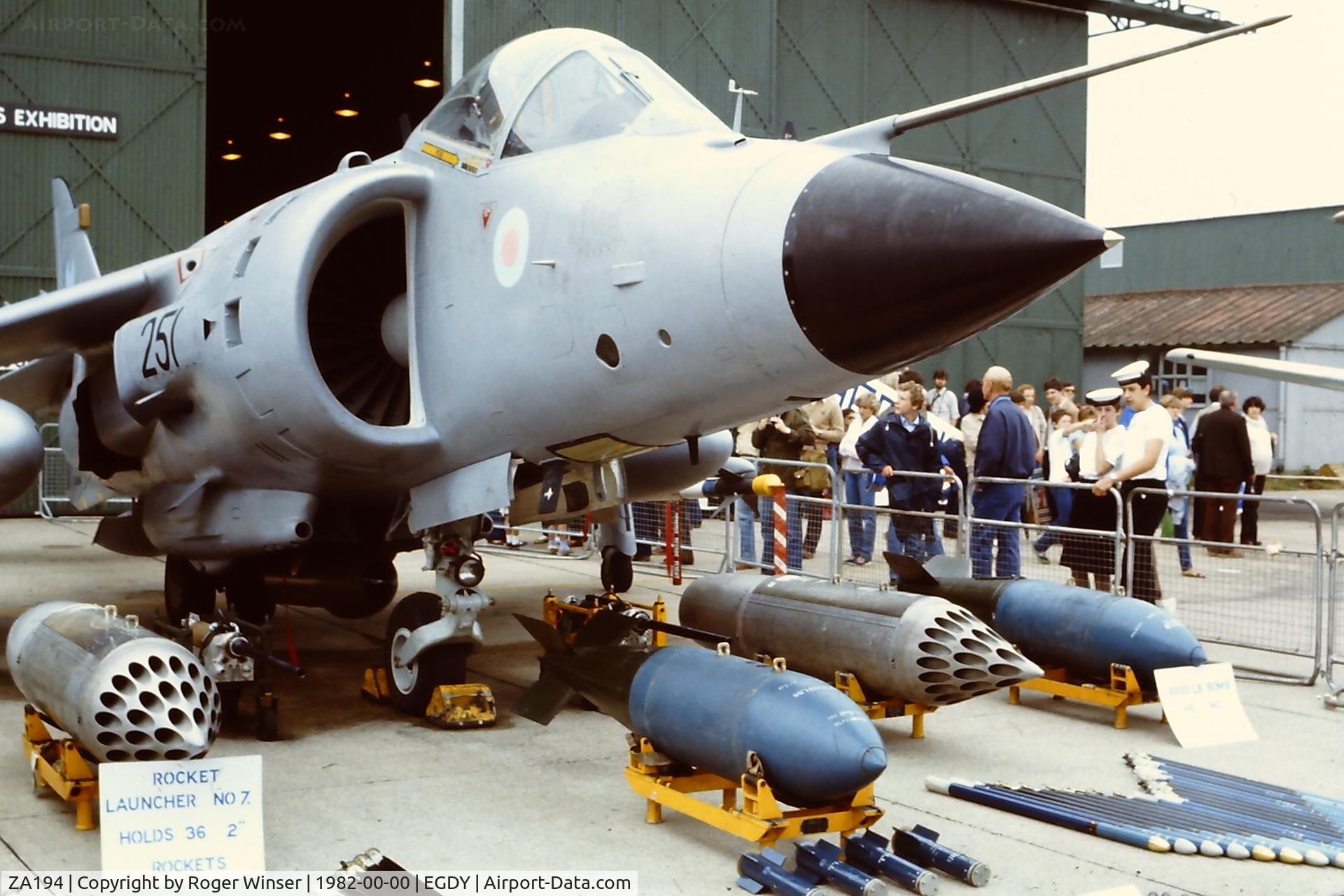ZA194, 1982 British Aerospace Sea Harrier FRS.1 C/N 41H-912033, Coded 251 of 809 NAS at the RNAS Yeovilton Naval Air Day 1982.
