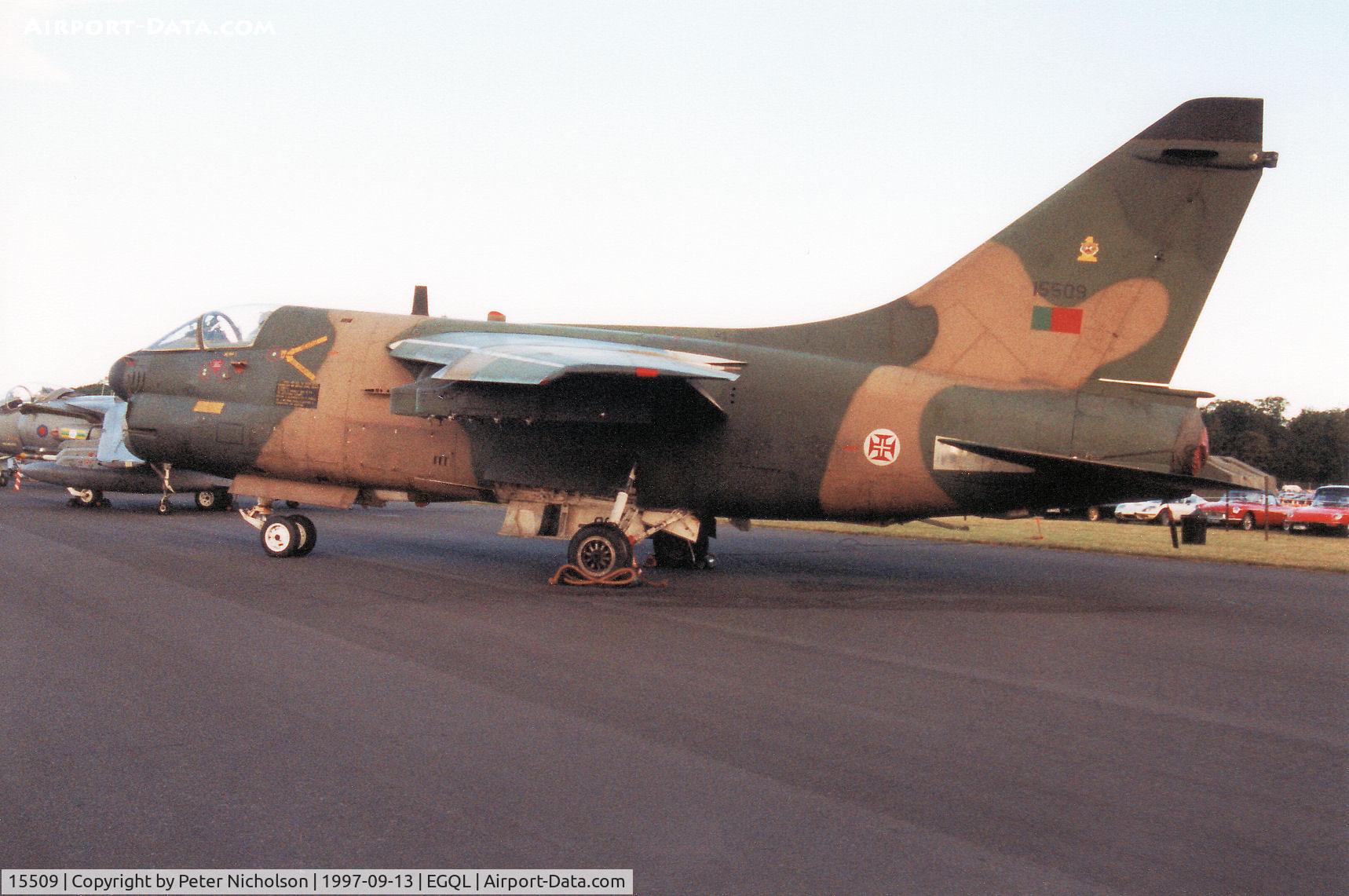 15509, LTV A-7P Corsair II C/N A-153, A-7P Corsair. callsign AFP 2743A, of 302 Esquadron Portuguese Air Force on display at the 1997 RAF Leuchars Airshow.