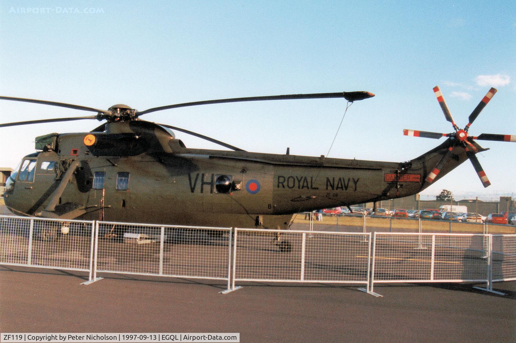 ZF119, 1986 Westland Sea King HC.4 C/N WA966, Sea King HC.4, callsign Navy VH, of 846 Squadron on display at the 1997 RAF Leuchars Airshow.