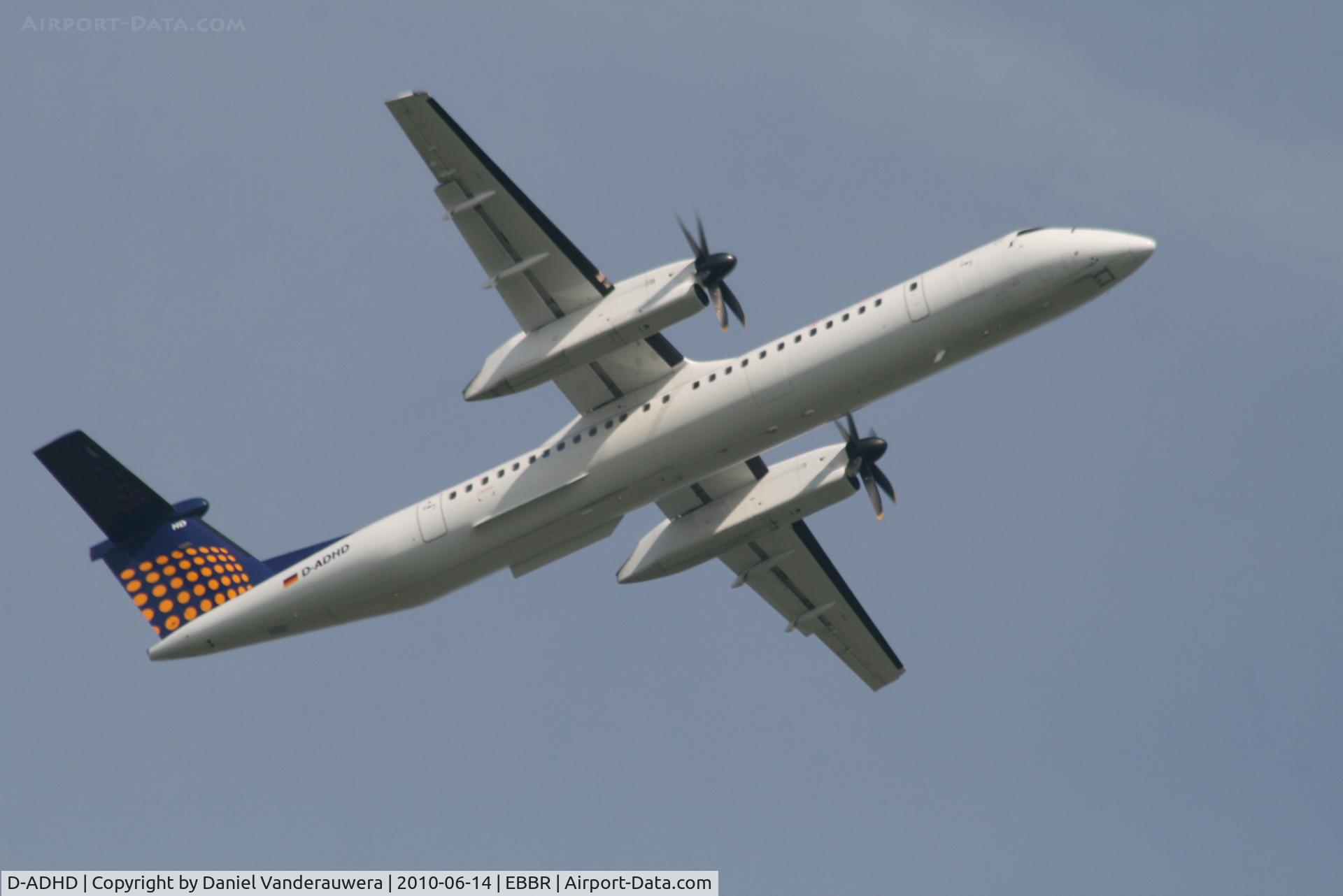 D-ADHD, 2001 De Havilland Canada DHC-8-402Q Dash 8 C/N 4056, Flight SN2639 is taking off from RWY 07R