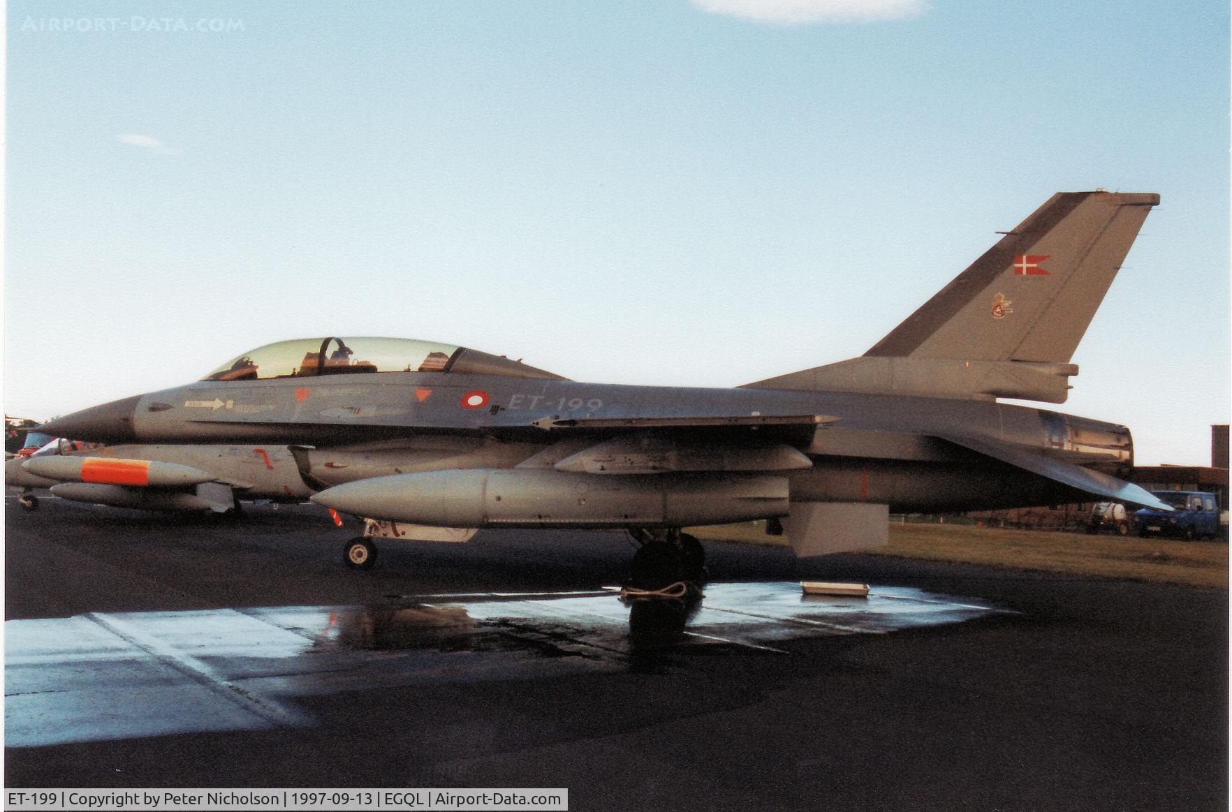 ET-199, 1986 Fokker F-16B Fighting Falcon C/N 6G-15, F-16B Falcon, callsign Danish Air Force 3060 Bravo, of Esk 726 on display at the 1997 RAF Leuchars Airshow.