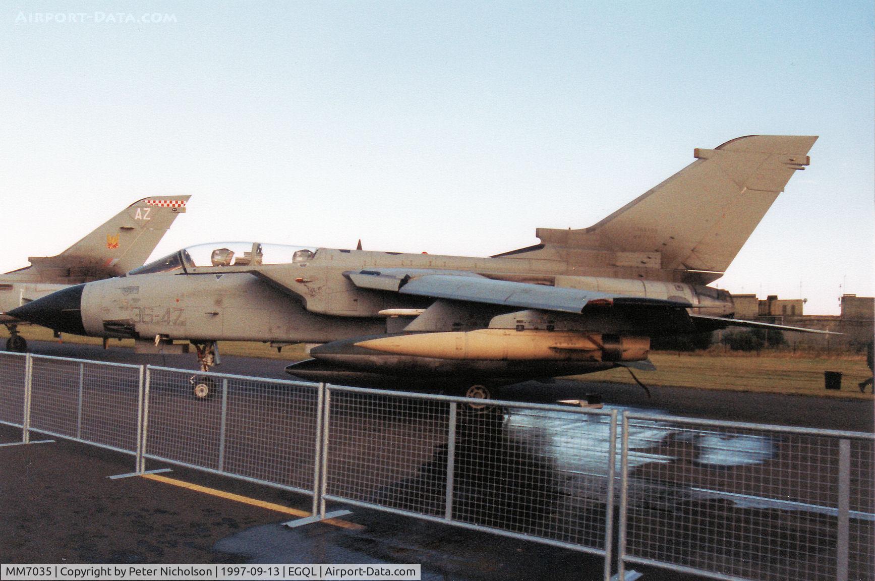 MM7035, Panavia Tornado IDS C/N 322/IS034/5044, Tornado IDS, callsign India 7050, of 36 Stormo on display at the 1997 RAF Leuchars Airshow.