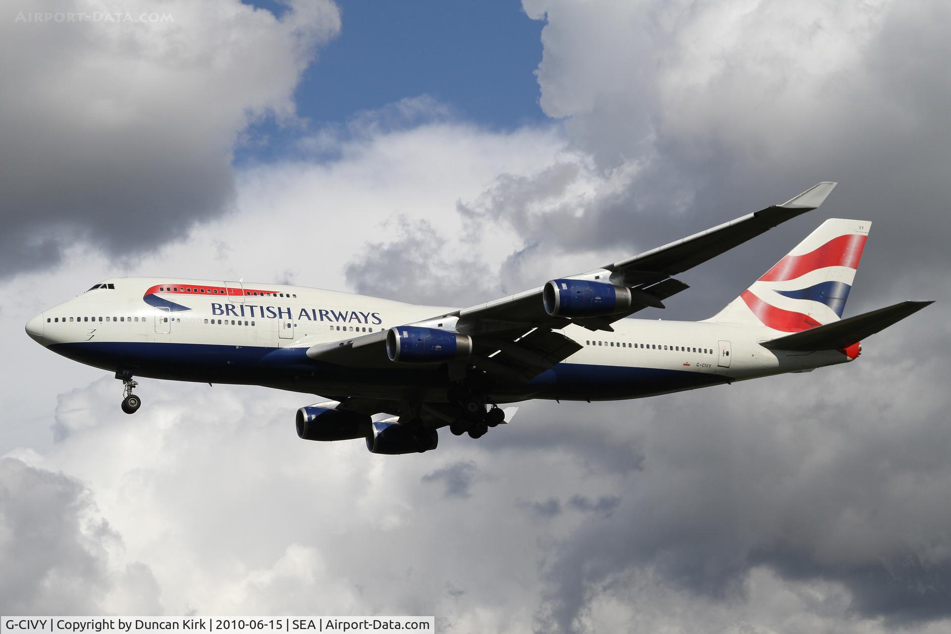 G-CIVY, 1998 Boeing 747-436 C/N 28853, BA does 10 flights a week in to SEA