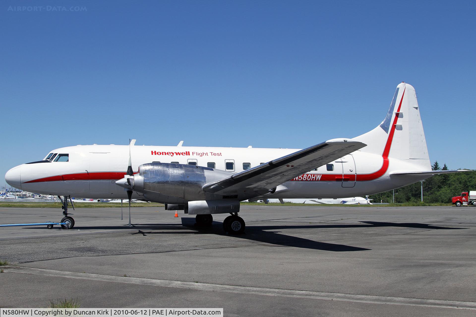 N580HW, 1952 Convair CV-340-31 (CV-580) C/N 2, Fresh out of paint with titles and re-registered. It was formerly N580AS and had a blue cheatline