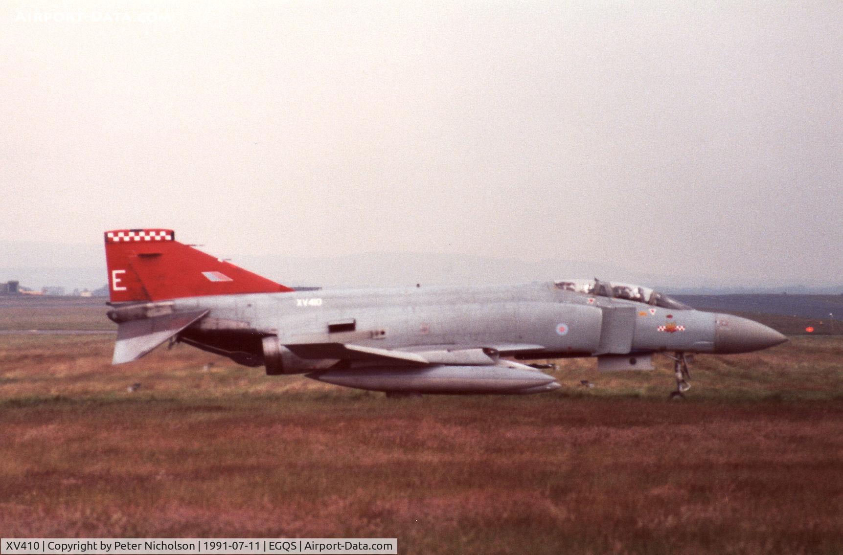 XV410, 1969 McDonnell Douglas Phantom FGR2 C/N 2964/9240, Phantom FGR.2 of 56 Squadron at RAF Wattisham taxying to the active runway at RAF Lossiemouth in the Summer of 1991.