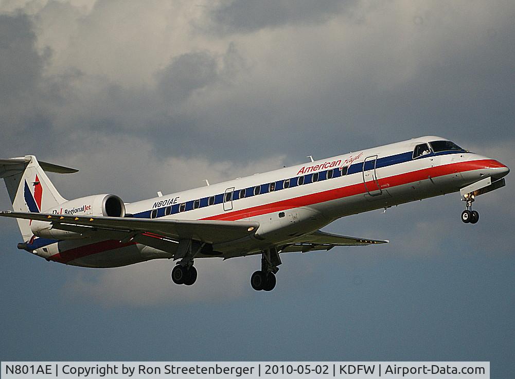 N801AE, 2001 Embraer ERJ-140LR (EMB-135KL) C/N 145469, Arriving on 18R. DFW.