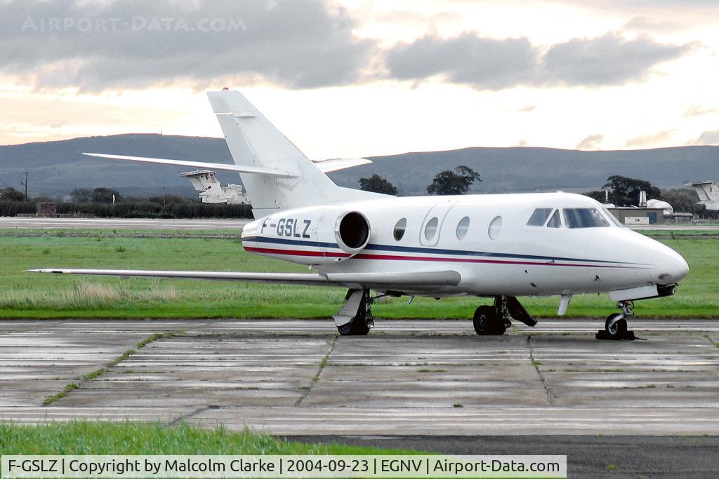 F-GSLZ, 1986 Dassault Falcon 100 C/N 208, Dassault Falcon 100 at Durham Tees Valley Airport in September 2004.