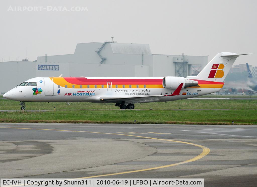 EC-IVH, 2004 Bombardier CRJ-200ER (CL-600-2B19) C/N 7915, Taxiing holding point rwy 32R for departure with additional 'Castilla & Leon' logo