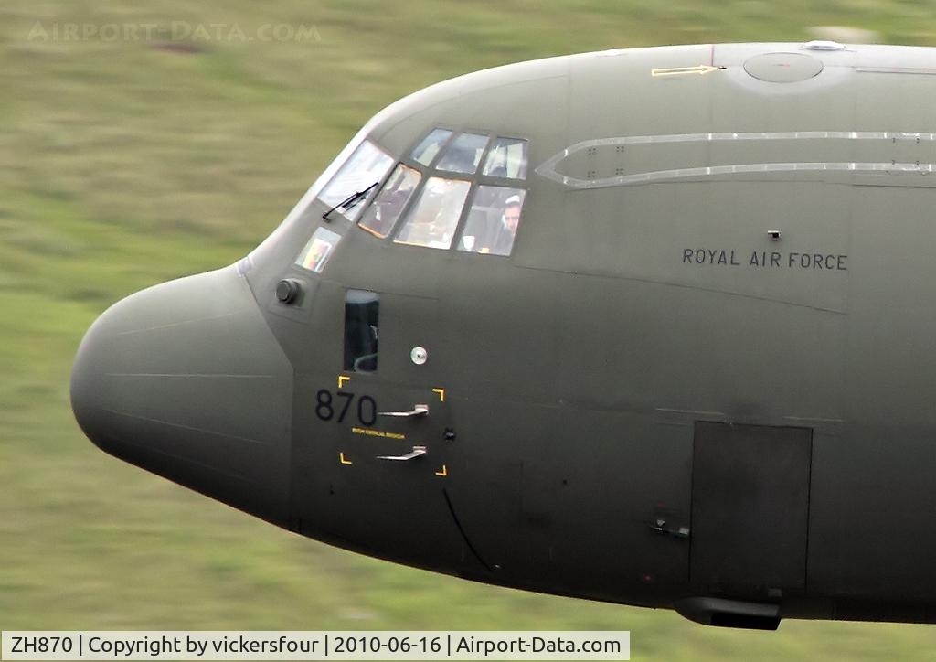 ZH870, 1997 Lockheed Martin C-130J-30 Hercules C.4 C/N 382-5445, Royal Air Force. Operated by LTW. M6 Pass, Cumbria. Note the German flag in the cockpit window.