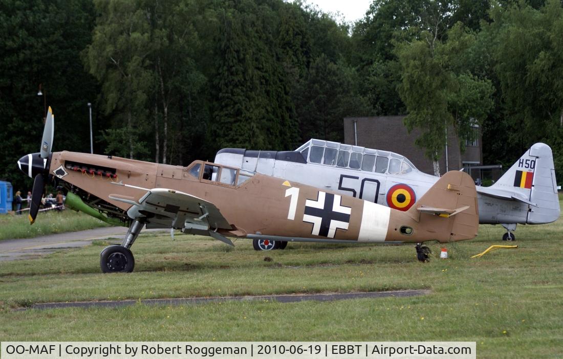 OO-MAF, Hispano HA-1112-M1L Buchon C/N 201, 100 YEARS AIRFIELD BRASSCHAAT.Ex.C.4K.131 Spanish Air Force.OO-DAF as H-50 BAF.
