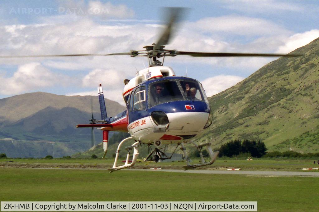 ZK-HMB, Aerospatiale AS-355F-1 Ecureuil 2 C/N 5016, Aerospatiale AS-355F-1 Ecureuil 2 at Queenstown Airport, NZ in November 2001.