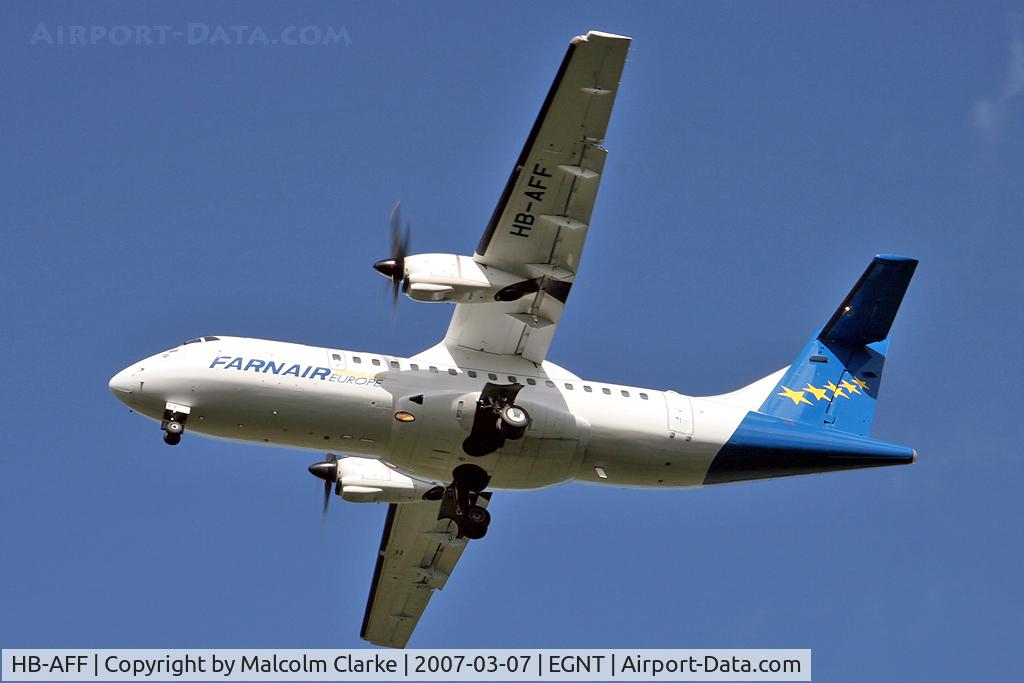HB-AFF, 1991 ATR 42-320 C/N 264, ATR ATR-42-320 on approach to 25 at Newcastle Airport in March 2007.