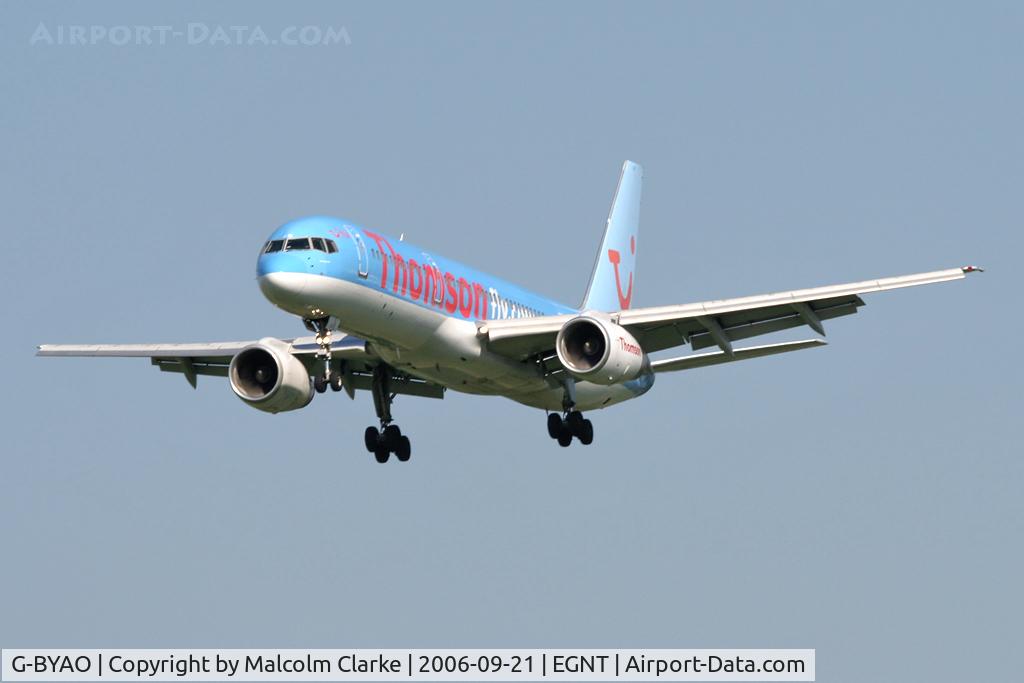 G-BYAO, 1994 Boeing 757-204 C/N 27235, Boeing 757-204 on approach to 25 at Newcastle Airport in September 2006.