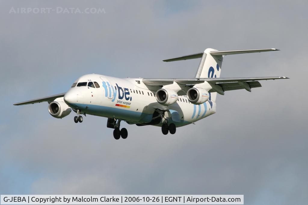 G-JEBA, 1990 British Aerospace BAe.146-300 C/N E3181, British Aerospace BAe-146-300 on finals to 25 at Newcastle Airport in October 2006.
