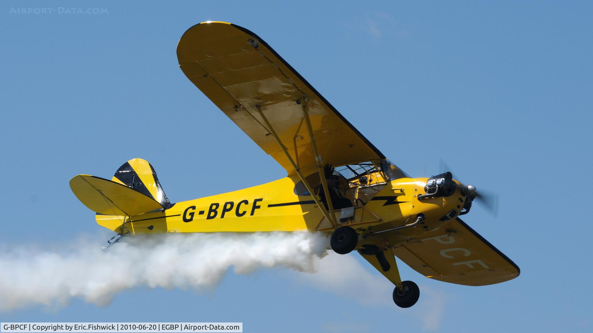 G-BPCF, 1940 Piper J3C-65 Cub Cub C/N 4532, 44. G-BPCF and Brenden O'Brien at The Cotswold Air Show June 2010