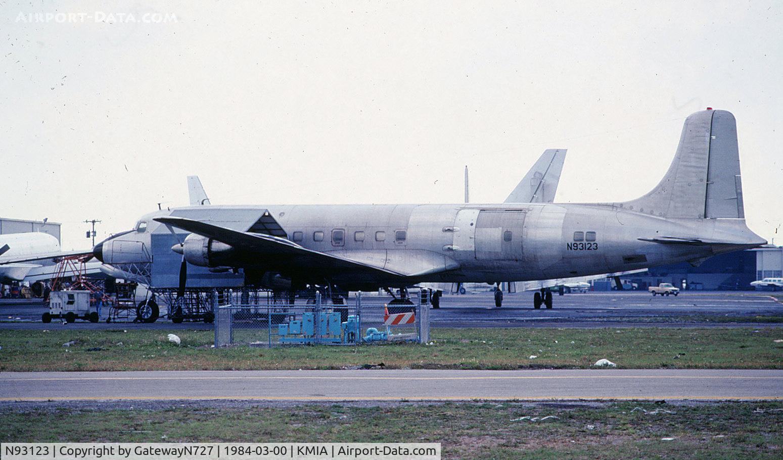 N93123, 1957 Douglas DC-6B C/N 45178, ex-Western DC-6B delivered in 08/1957. Later with Conner Airlines at MIA. Scrapped at MIA.