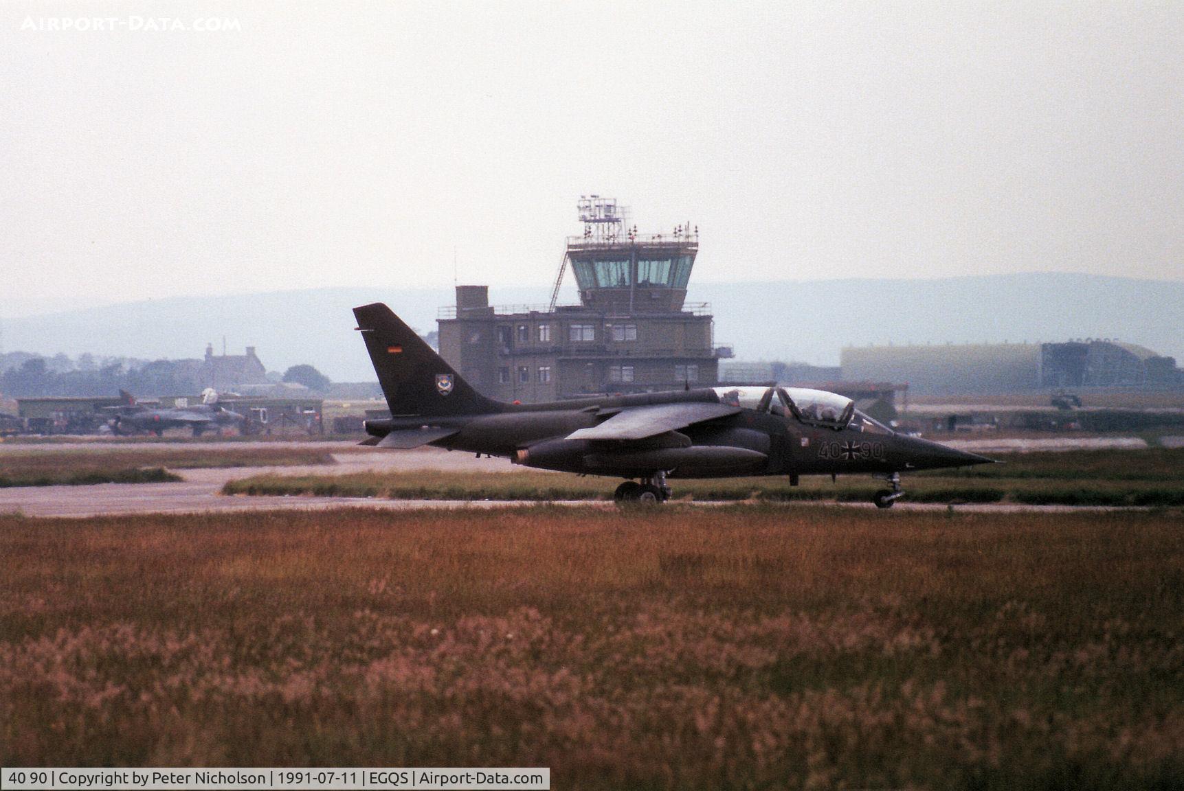 40 90, Dassault-Dornier Alpha Jet A C/N 0090, Alpha Jet of JBG-49 taxying to the active runway at RAF Lossiemouth in the Summer of 1991.