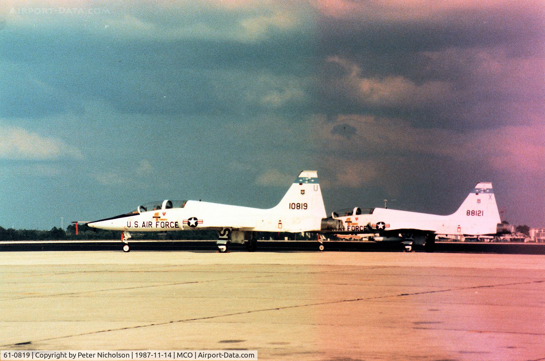 61-0819, 1961 Northrop T-38A Talon C/N N.5185, T-38A Talon of 54th Flying Training Squadron/47th Flying Training Wing at Laughlin AFB staging through Orlando in November 1987.