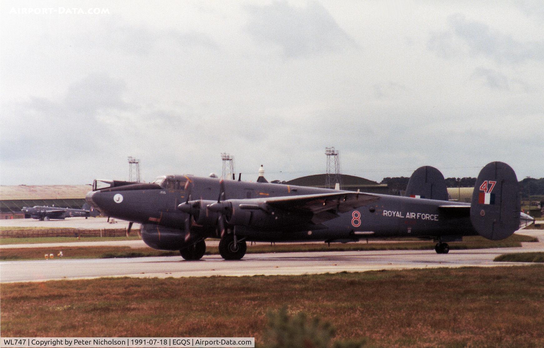 WL747, Avro 716 Shackleton AEW.2 C/N R3/696/239005, Shackleton AEW.2 of 8 Squadron joining the active runway at RAF Lossiemouth in the Summer of 1991.