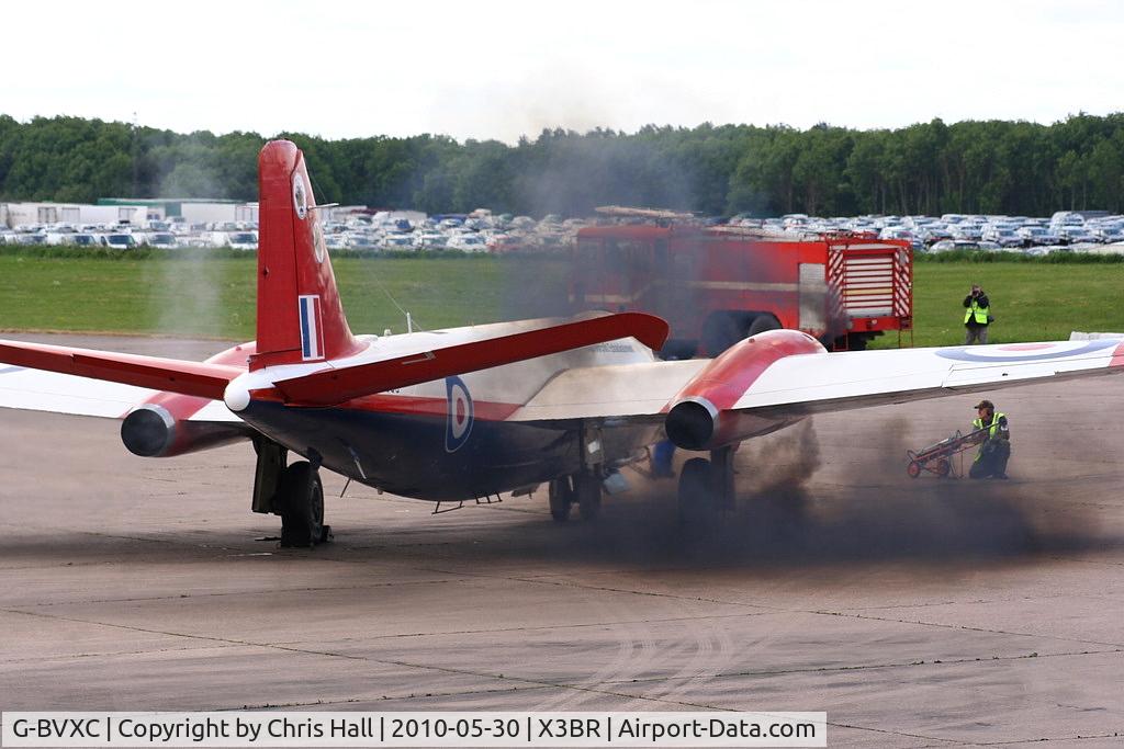 G-BVXC, 1956 English Electric Canberra B(I)8/B.6 Mod C/N EEP71470, smoky cartridge start prior to its taxi run
