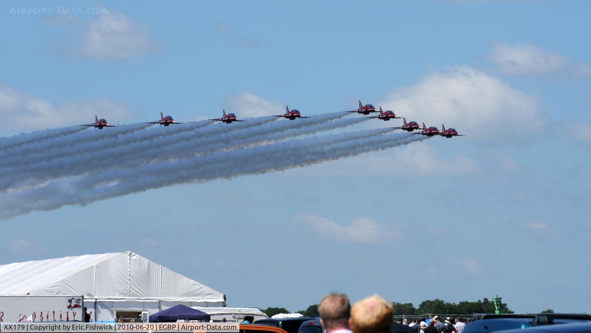 XX179, 1977 Hawker Siddeley Hawk T.1W C/N 026/312026, XX179 with the Red Arrows at The Cotswold Air Show June 2010