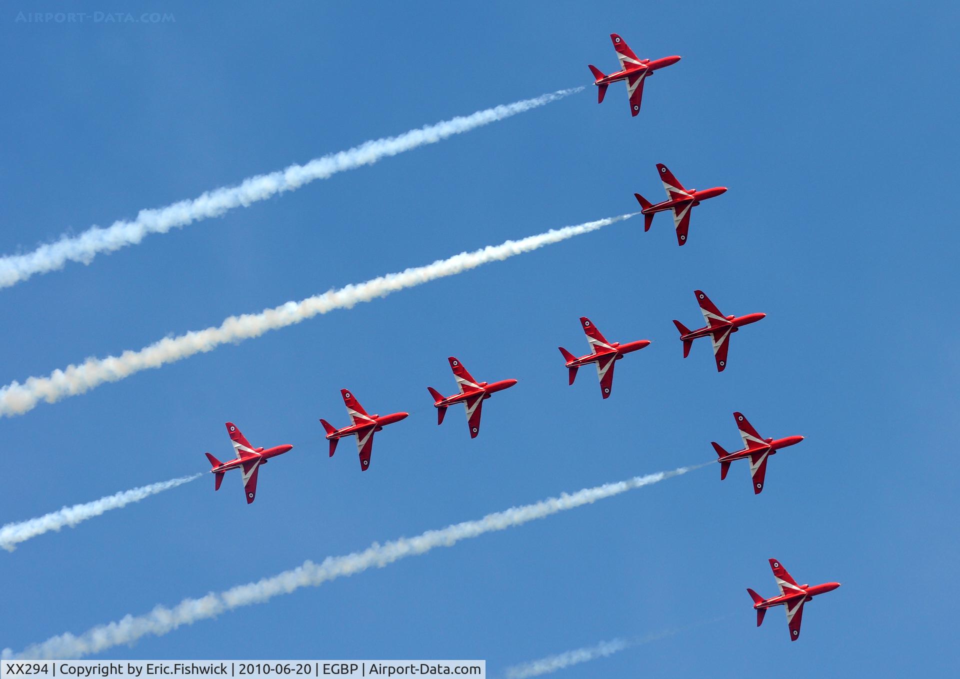 XX294, 1979 Hawker Siddeley Hawk T.1 C/N 122/312119, XX294 with the Red Arrows at The Cotswold Air Show June 2010