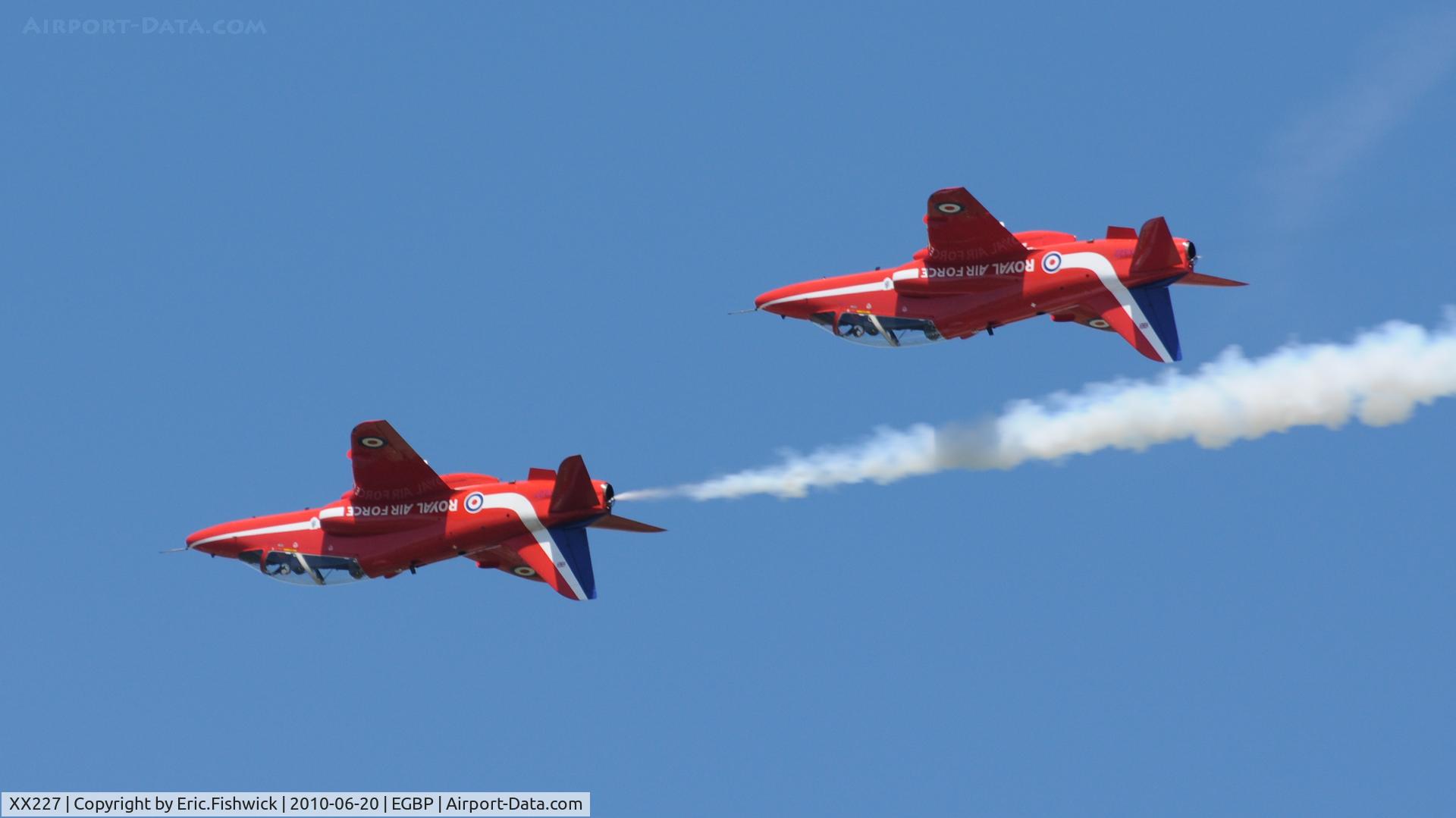 XX227, 1978 Hawker Siddeley Hawk T.1A C/N 063/312063, XX227 and XX322 with the Red Arrows at The Cotswold Air Show June 2010
