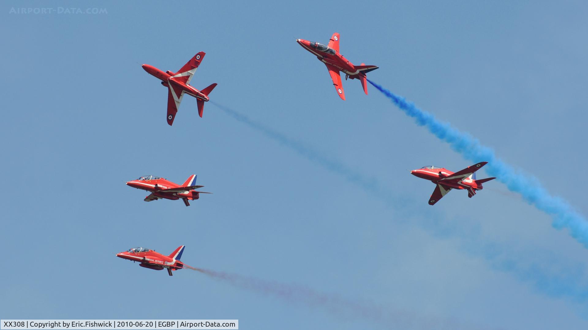 XX308, 1980 Hawker Siddeley Hawk T.1 C/N 143/312133, XX308 with the Red Arrows at The Cotswold Air Show June 2010