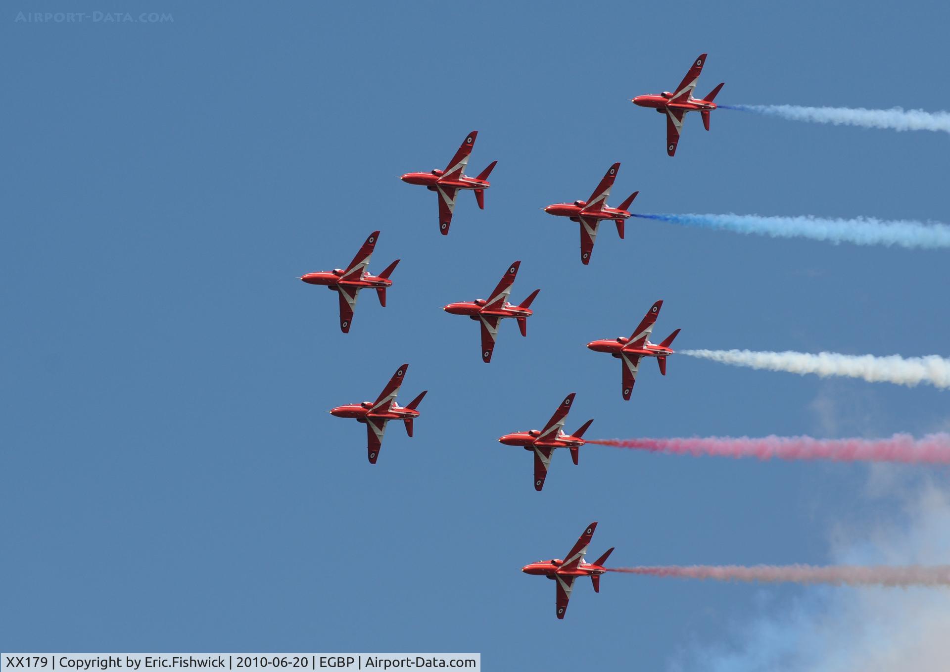 XX179, 1977 Hawker Siddeley Hawk T.1W C/N 026/312026, XX179 with the Red Arrows at The Cotswold Air Show June 2010