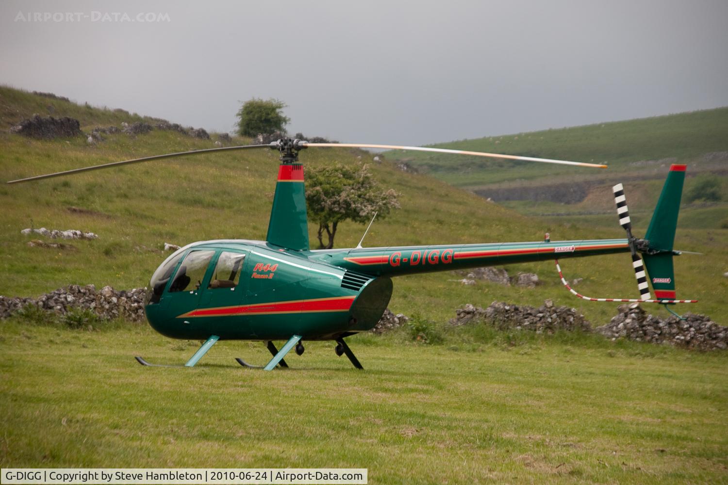 G-DIGG, 2007 Robinson R44 Raven II C/N 11904, At Buxton, Derbyshire for the bi-annual Hillhead quarrying exhibition