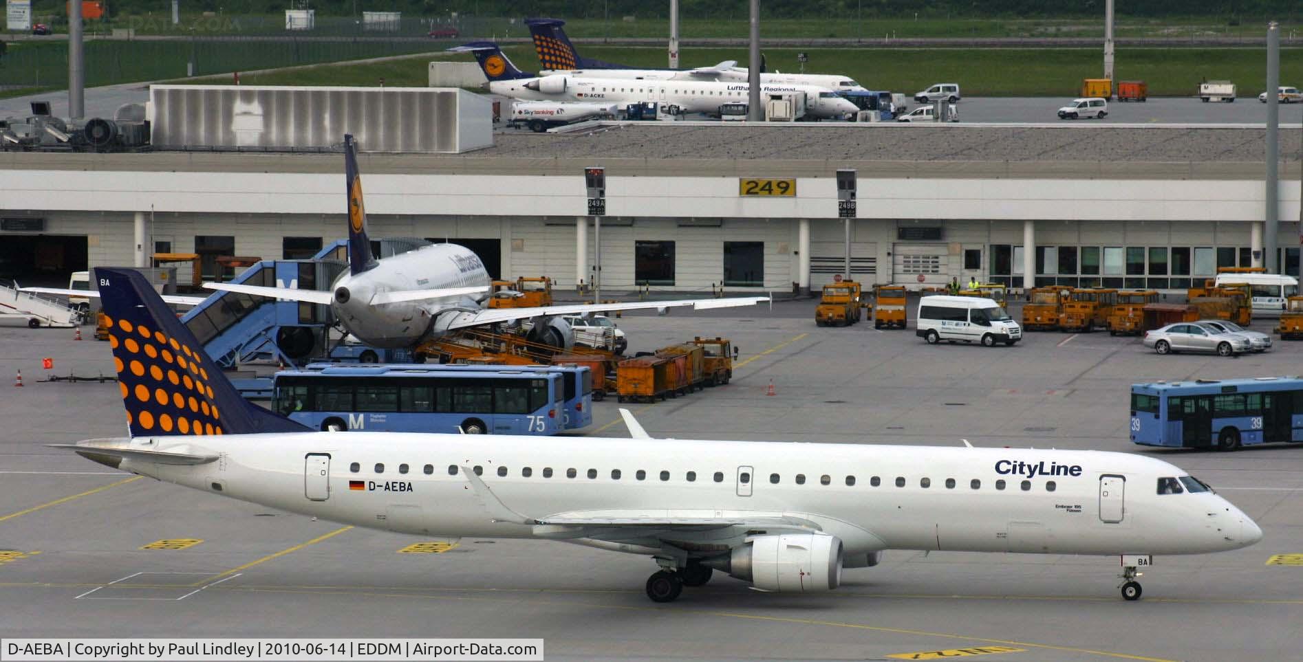 D-AEBA, 2009 Embraer 195LR (ERJ-190-200LR) C/N 19000314, busying at Munich