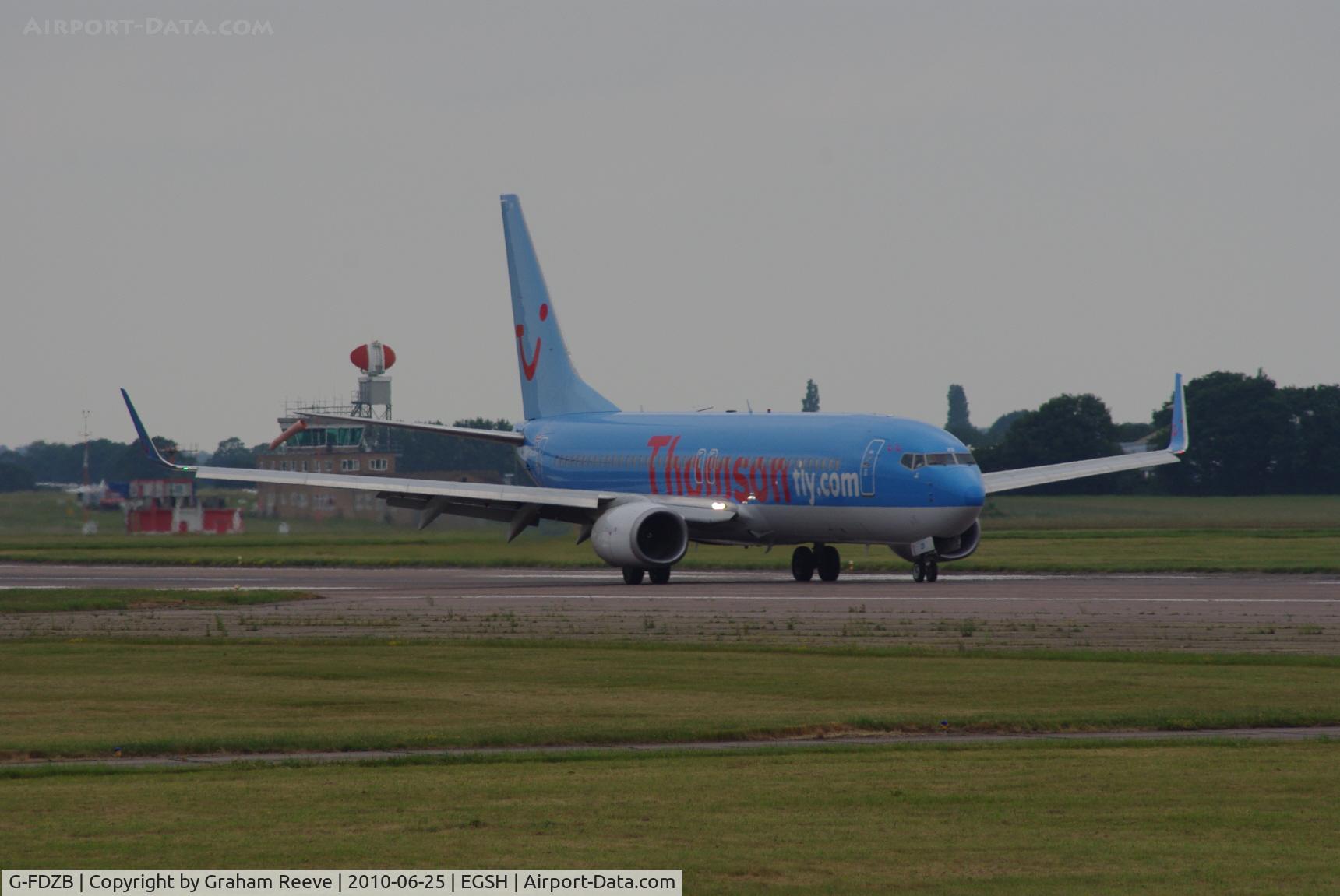 G-FDZB, 2007 Boeing 737-8K5 C/N 35131, End of landing run.