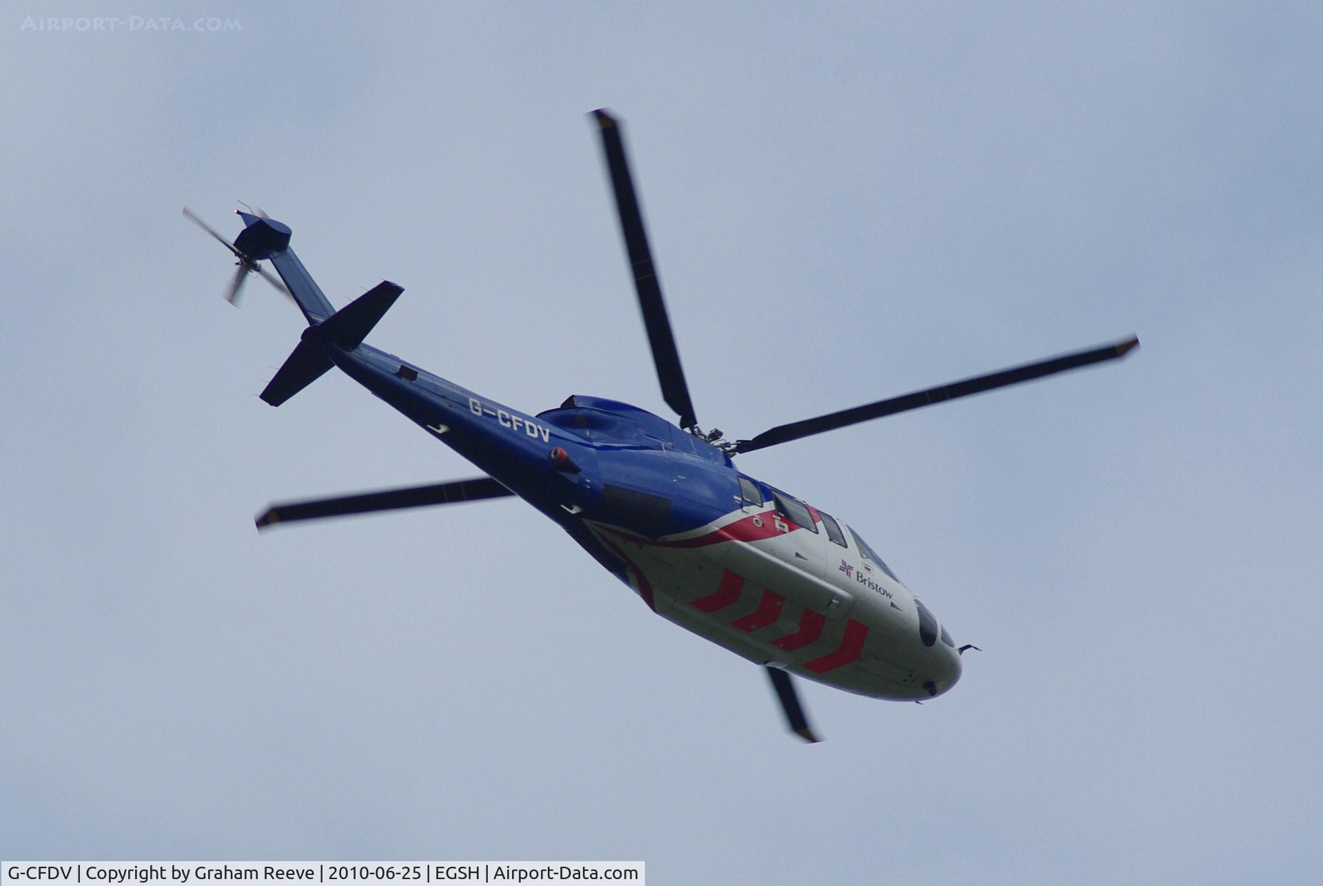 G-CFDV, 2007 Sikorsky S-76C++ C/N 760666, Taking off from Norwich.