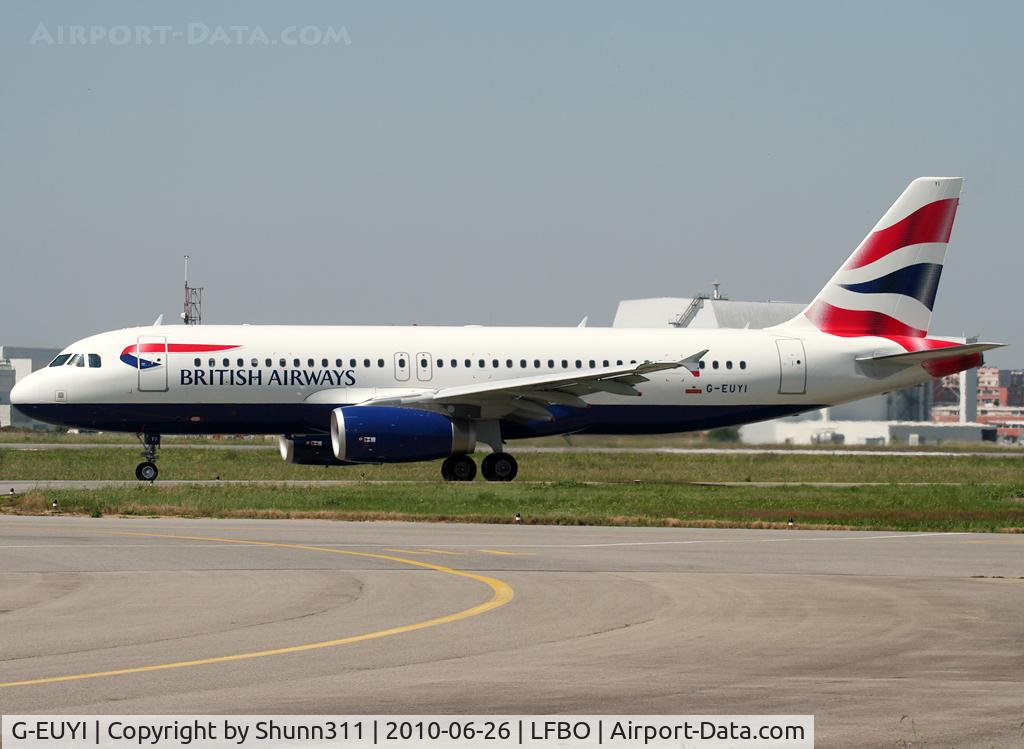 G-EUYI, 2010 Airbus A320-232 C/N 4306, Taxiing holding point rwy 32R for departure...