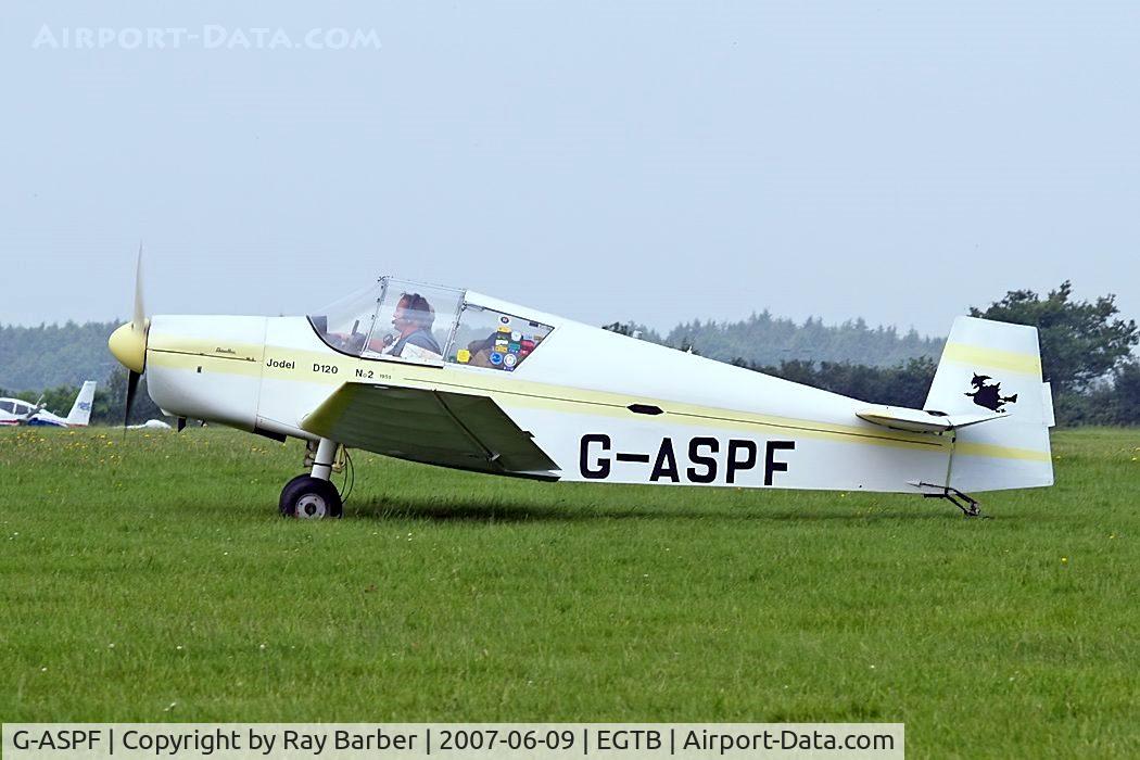 G-ASPF, 1955 Jodel (Wassmer) D-120 Paris-Nice C/N 02, Wassmer Jodel D.120 Paris-Nice [02] Wycombe Air Park-Booker~G 09/06/2007. A visitor to the 2007 Aero Expo.