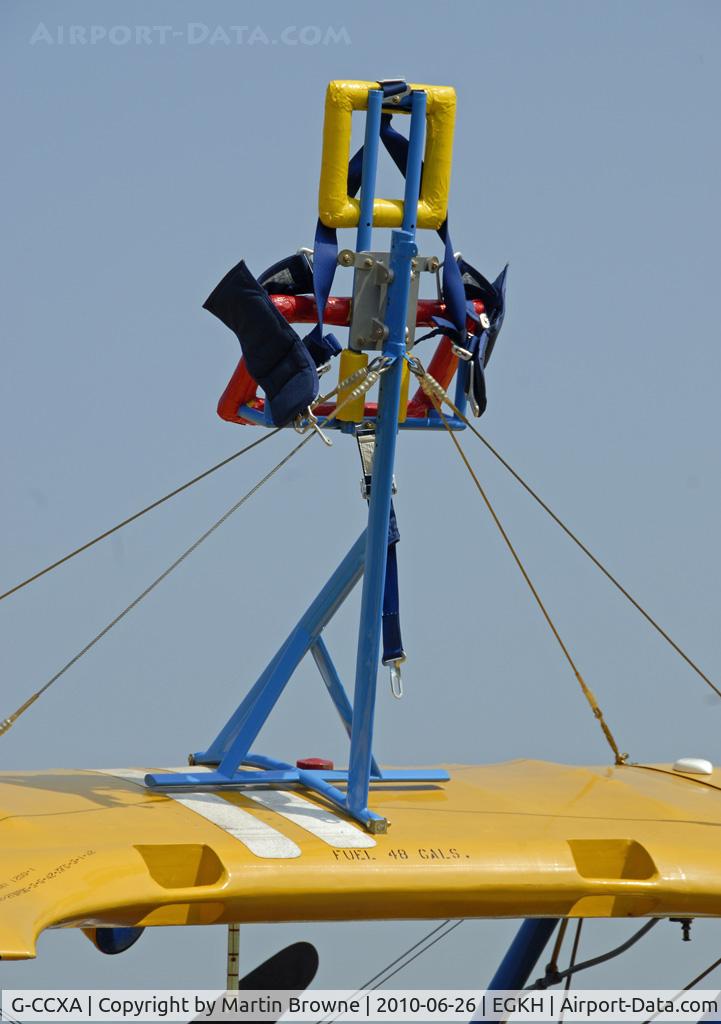 G-CCXA, 1942 Boeing A75N1 C/N 75-3616, WINGWALKERS POSITION.
