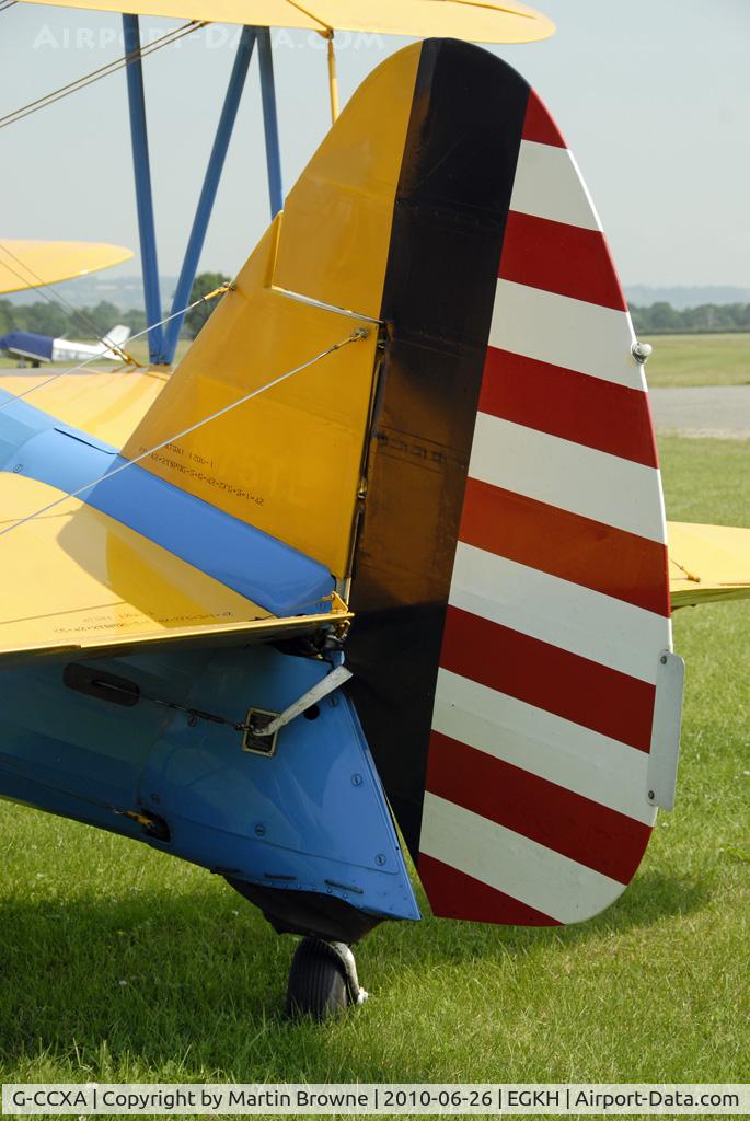 G-CCXA, 1942 Boeing A75N1 C/N 75-3616, CLOSE UP OF THE TAIL.