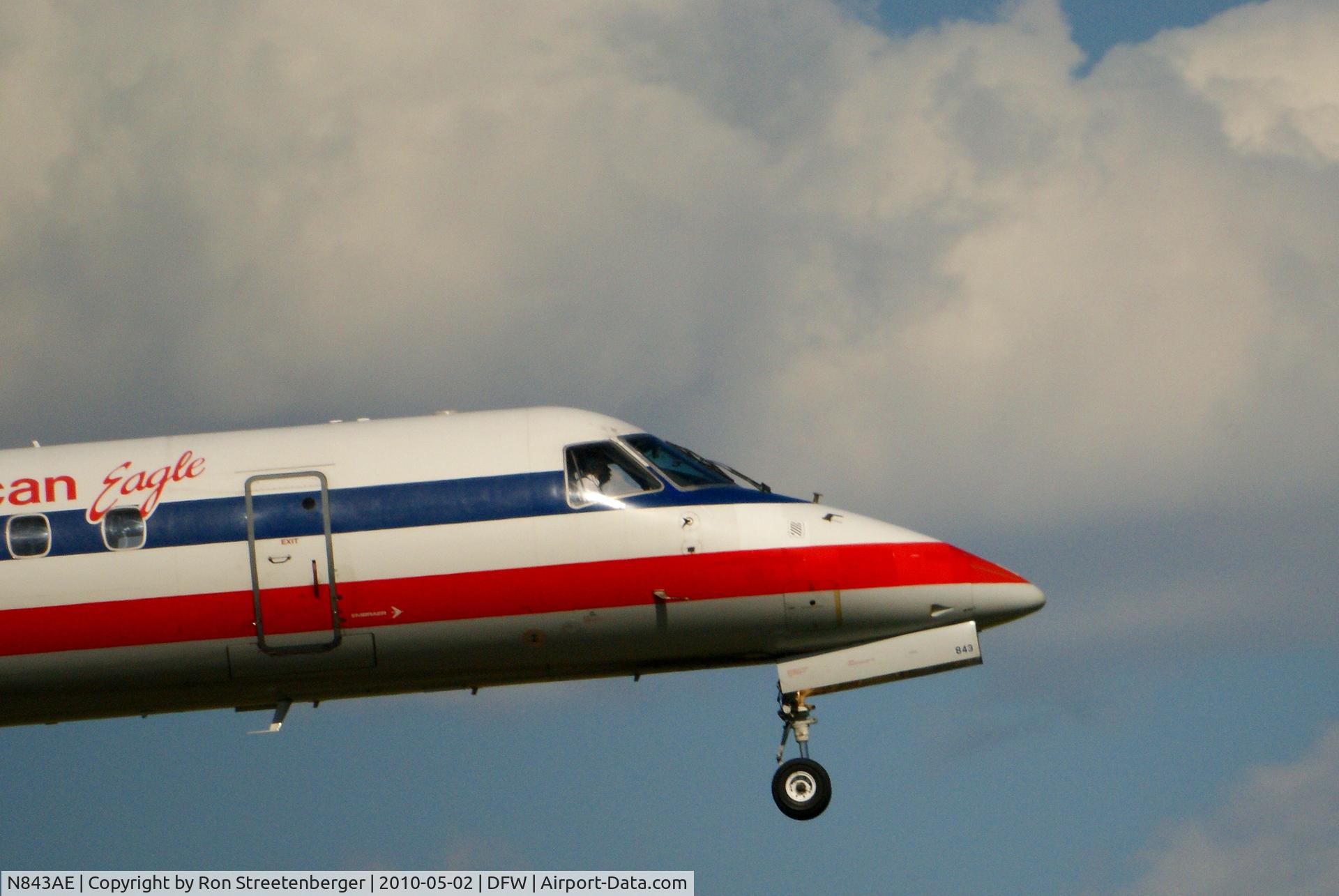 N843AE, 2003 Embraer ERJ-140LR (EMB-135KL) C/N 145680, Over the lights at DFW