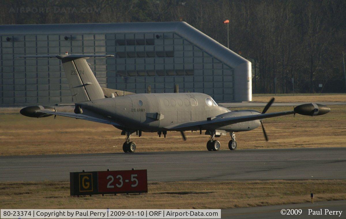 80-23374, Beech RC-12D Huron C/N BP-015, The Guardrail taxiing in on the active.
