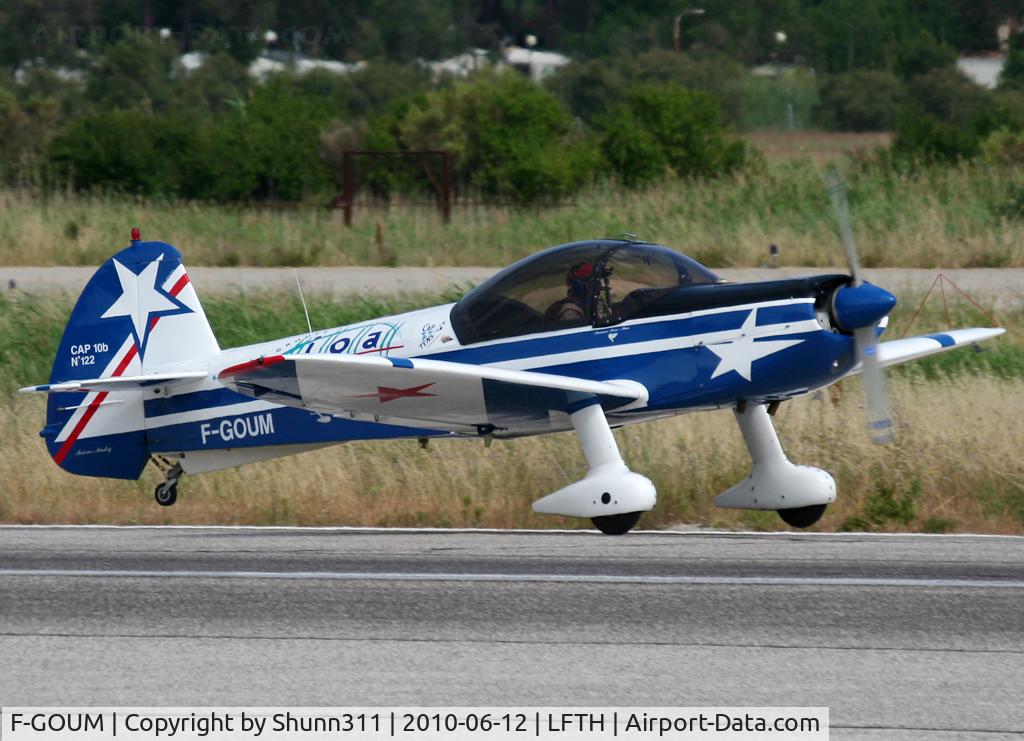 F-GOUM, Mudry CAP-10B C/N 122, On take off from demo flight one day before LFTH Open Day 2010...
