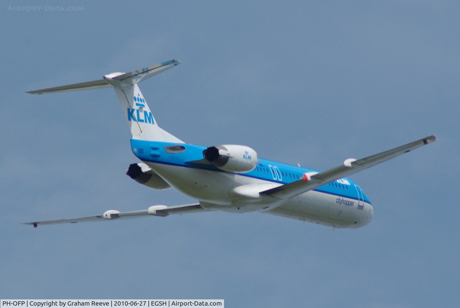 PH-OFP, 1995 Fokker 100 (F-28-0100) C/N 11472, Departing from Norwich.