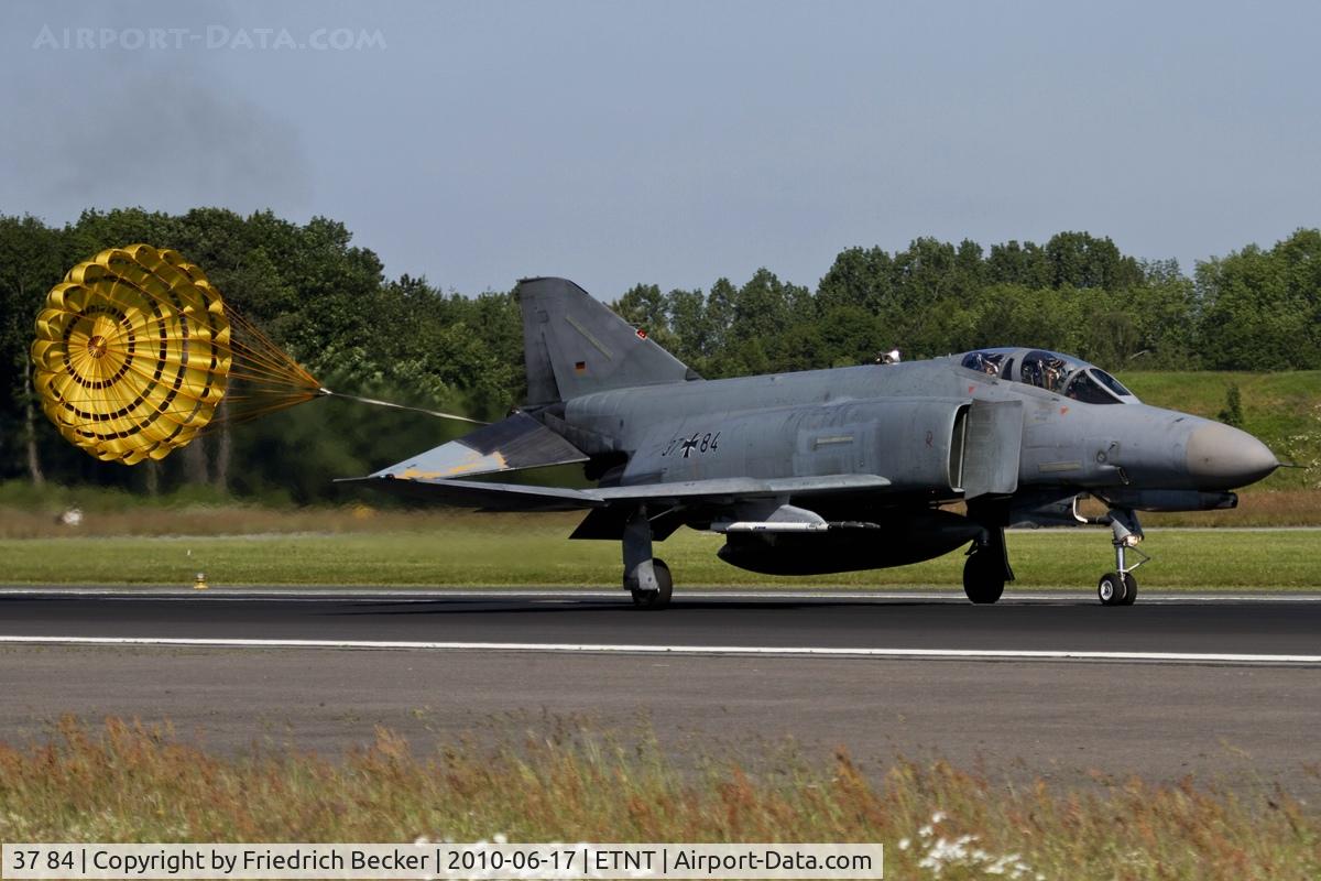 37 84, 1972 McDonnell Douglas F-4F Phantom II C/N 4559, traling its drag chute