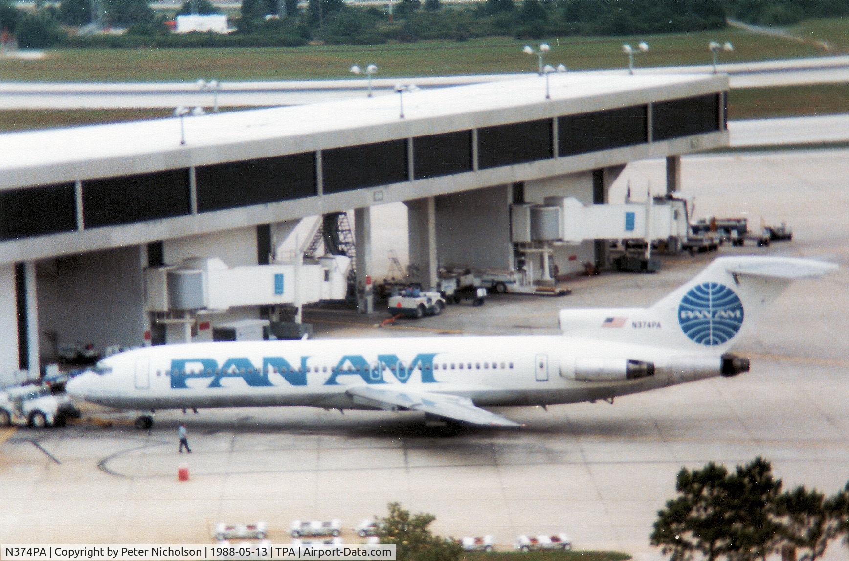 N374PA, 1973 Boeing 727-214 C/N 20679, Boeing 727-214 Clipper Flying Arrow of Pan Am at the terminal at Tampa in May 1988.