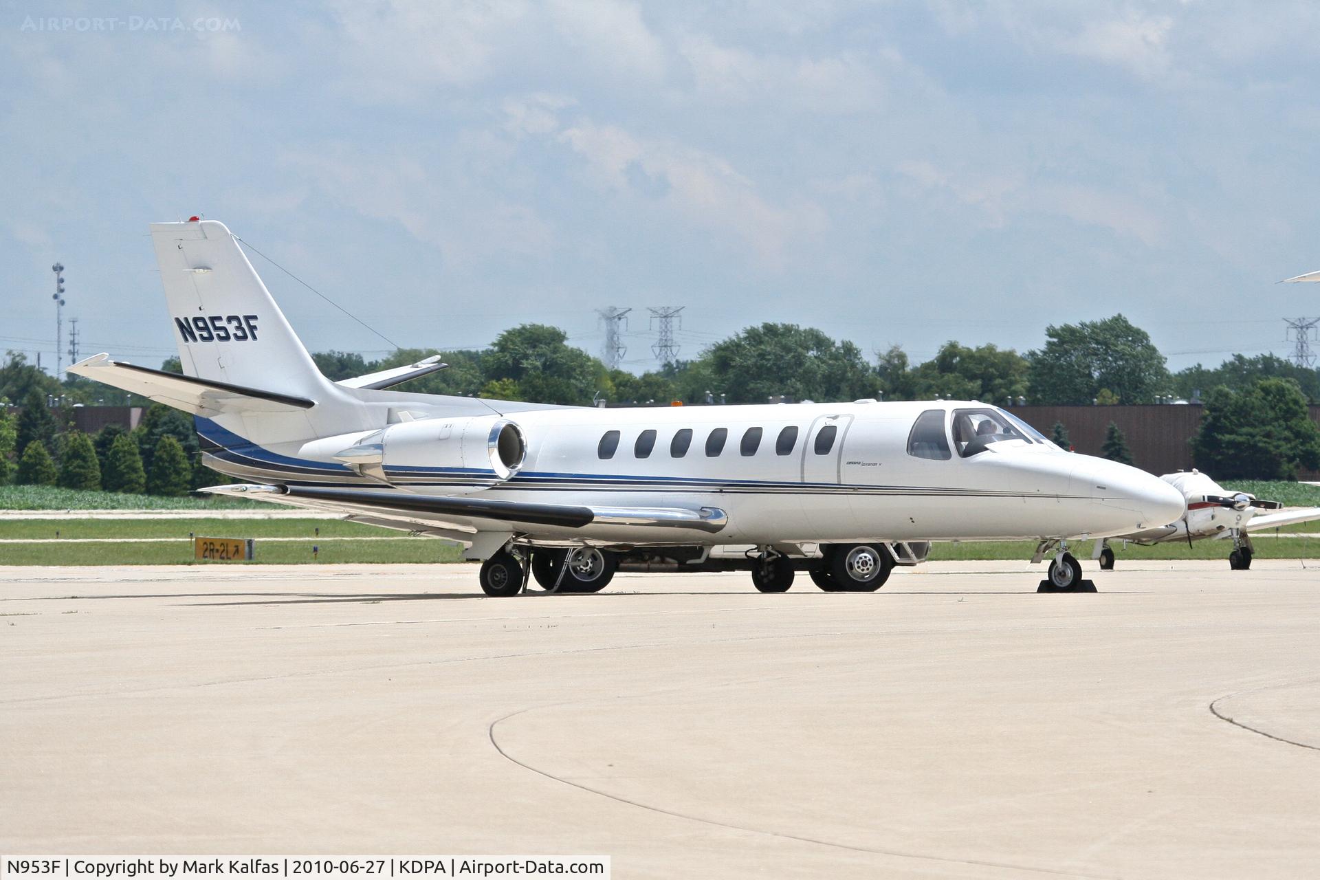 N953F, 1989 Cessna 560 C/N 560-0005, AFFORDABLE EQUITY PARTNERS INC, Cessna 560 N953F on the ramp KDPA during a quick turn from KCOU.
