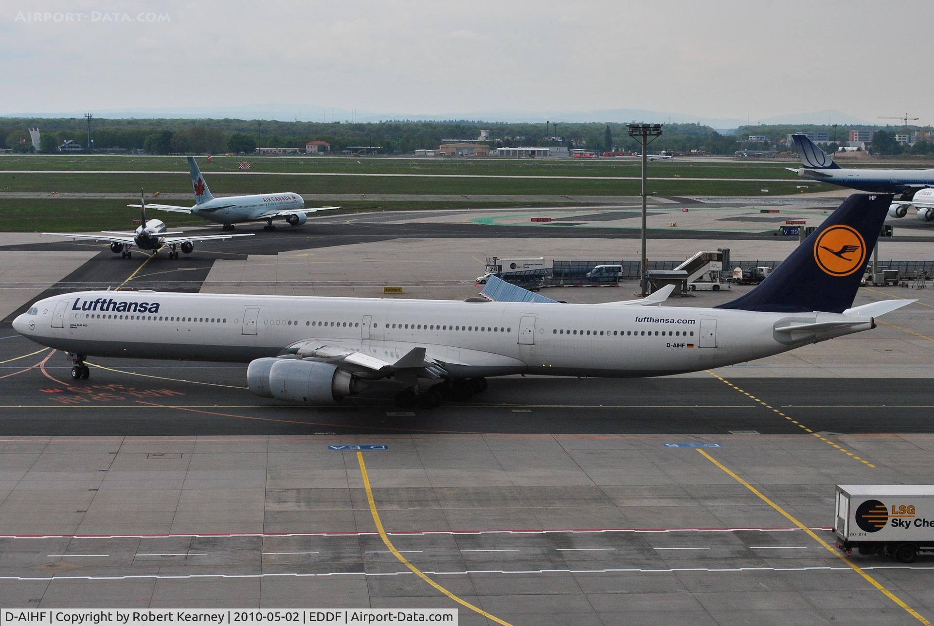 D-AIHF, 2003 Airbus A340-642 C/N 543, Lufthansa taxiing for take-off with a queue ahead