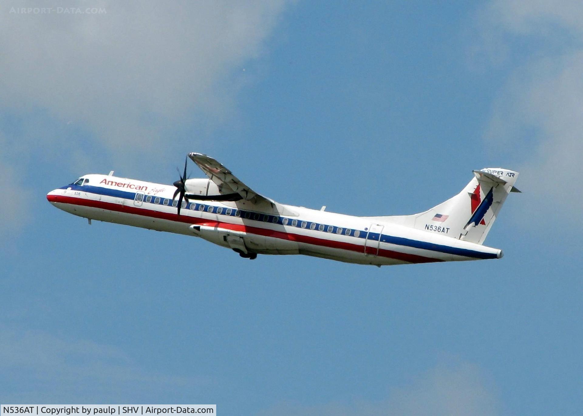 N536AT, 1997 ATR 72-212A C/N 536, Another Day, another hop back to DFW from Shreveport Regional. I have shot this aircraft at least 60 times in the past year!