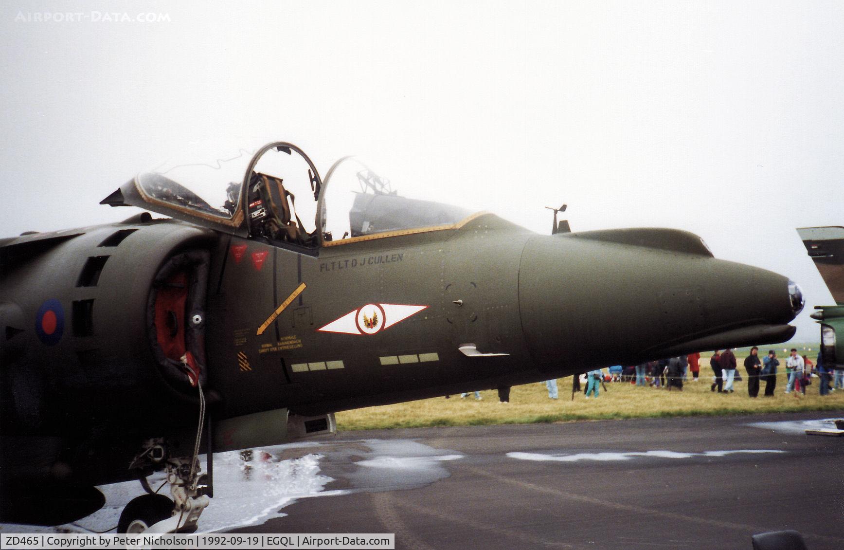 ZD465, 1990 British Aerospace Harrier GR.7 C/N P55, Harrier GR.7 of 1 Squadron at RAF Wittering on display at the 1992 RAF Leuchars Airshow.