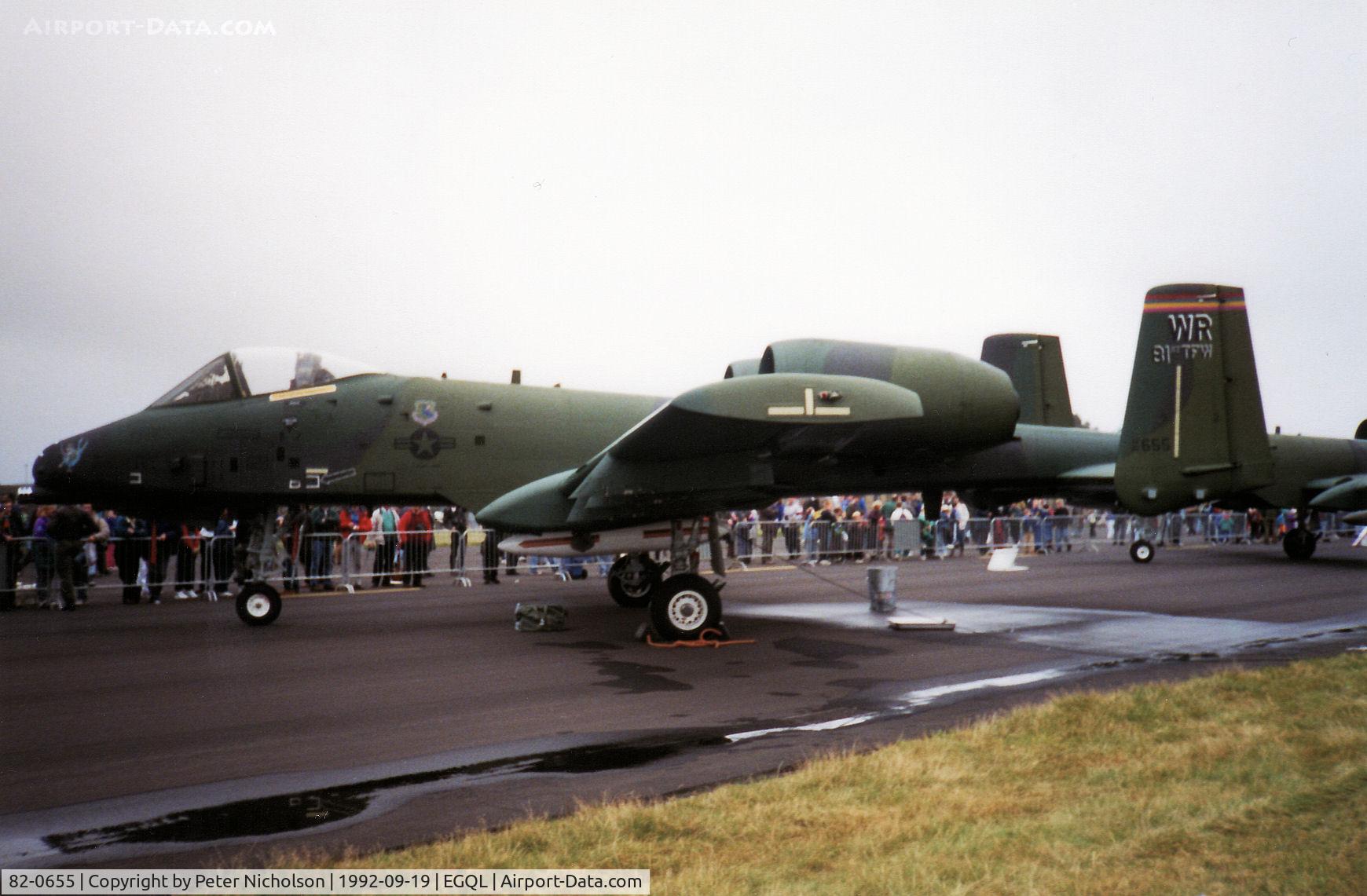 82-0655, 1982 Fairchild Republic A-10A Thunderbolt II C/N A10-0703, The 81st Fighter Wing Commander's aircraft was in the static park at the 1992 RAF Leuchars Airshow.
